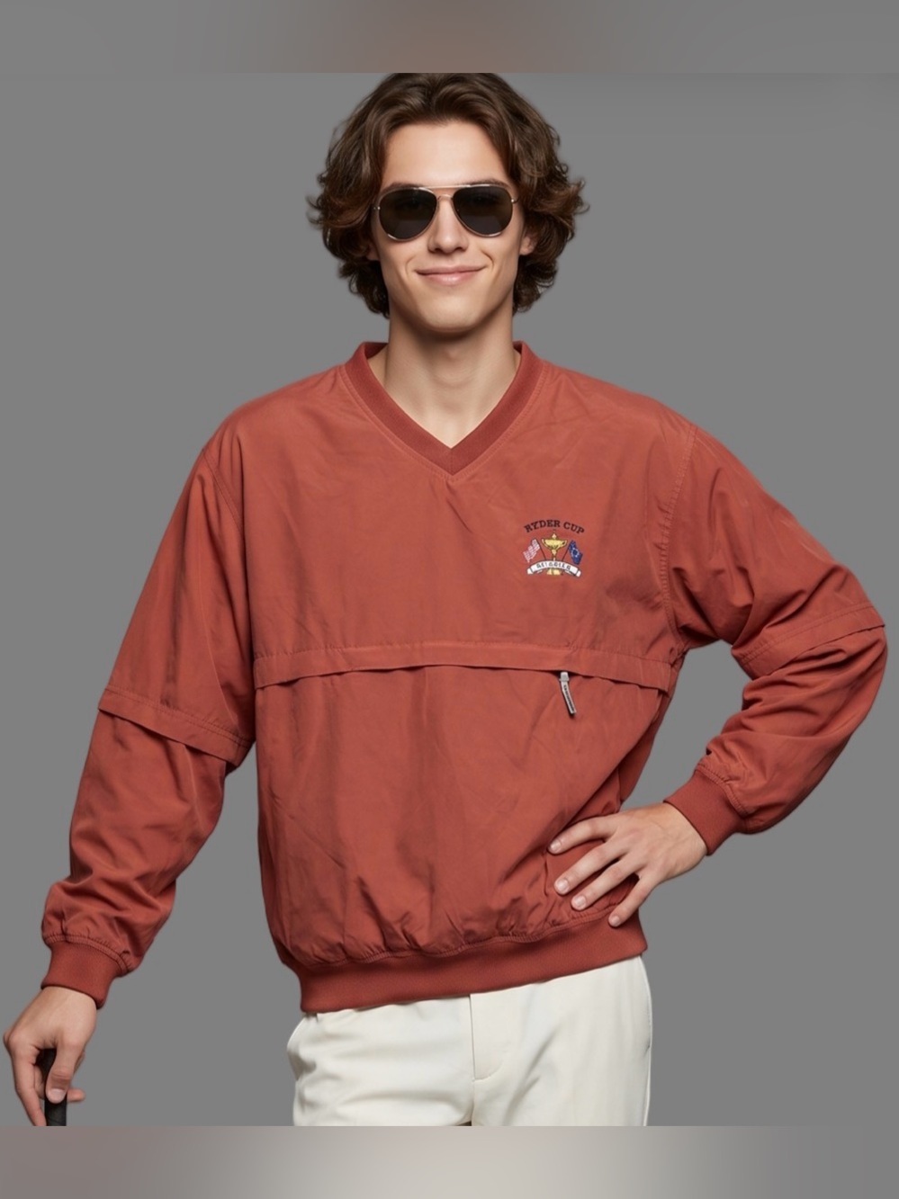 WEATHERPROOF Orange V Neck Pullover Golf shirt Long sleeve Valhalla Ryder Cup